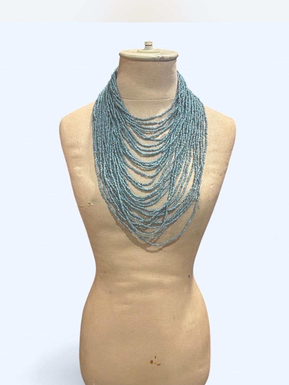 Multi-Strand Light Blue Beaded Statement Necklace